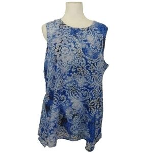 Fever Blue Mosaic Glass Lightweight Asymmetrical Summer Sleeveless Shirt Top